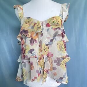 Forever 21 Multicolor Floral Ruffle Chiffon Sweetheart Neck Camisole Tank Top M